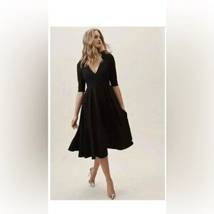 BHLDN Anthropologie Valdis black midi dress, V-neck and 3/4 sleeves, size 14.